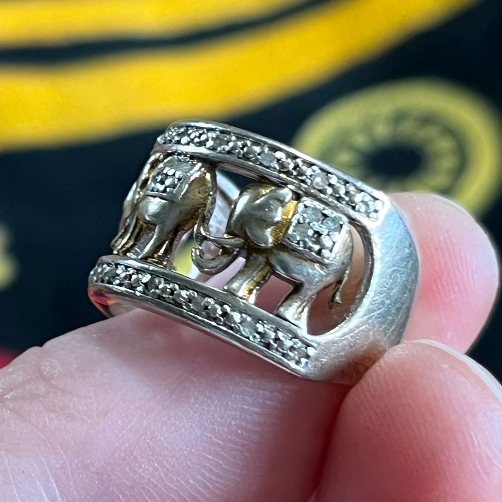 VTG Boho Lucky Elephant Gold Plated Sterling Silver Size 5 3/4 Ring - Picture 4 of 6